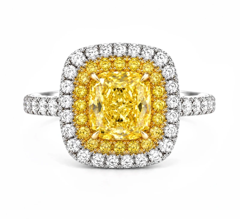 CUSHION DIAMOND 1.00 CT FANCY LIGHT YELLOW/VVS2 RING (SIZE 52) GIA