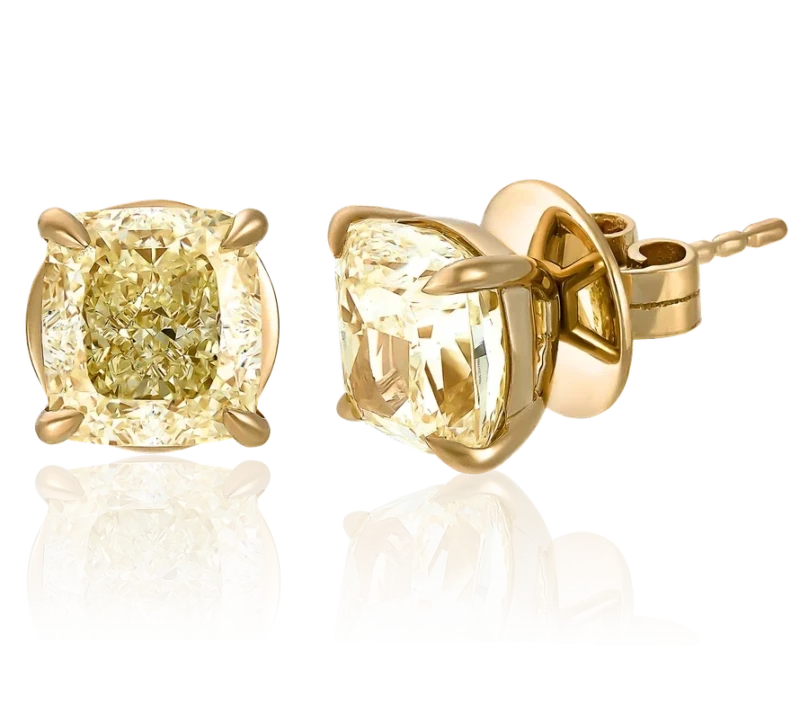 Earrings without a brand CUSHION DIAMOND 3.03 - 3.02 CT FANCY LIGHT YELLOW/VS EARRINGS (GIA) NN3.03-3.02FLY 1