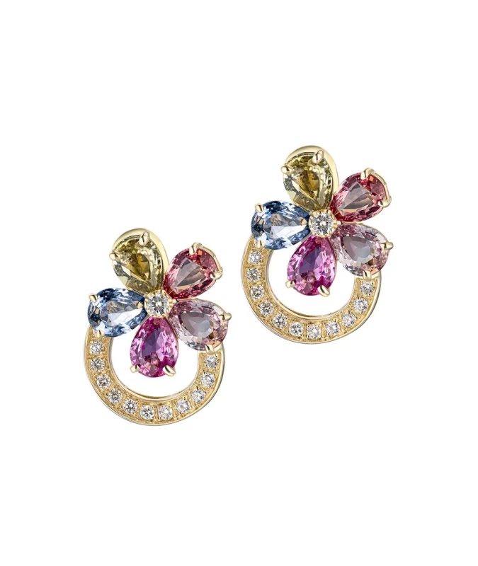 MULTICOLOR SAPPHIRE FLOWER EARRINGS