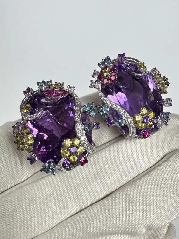 Earrings without a brand Amethyst & Multicolor sapphire set NN963123 7