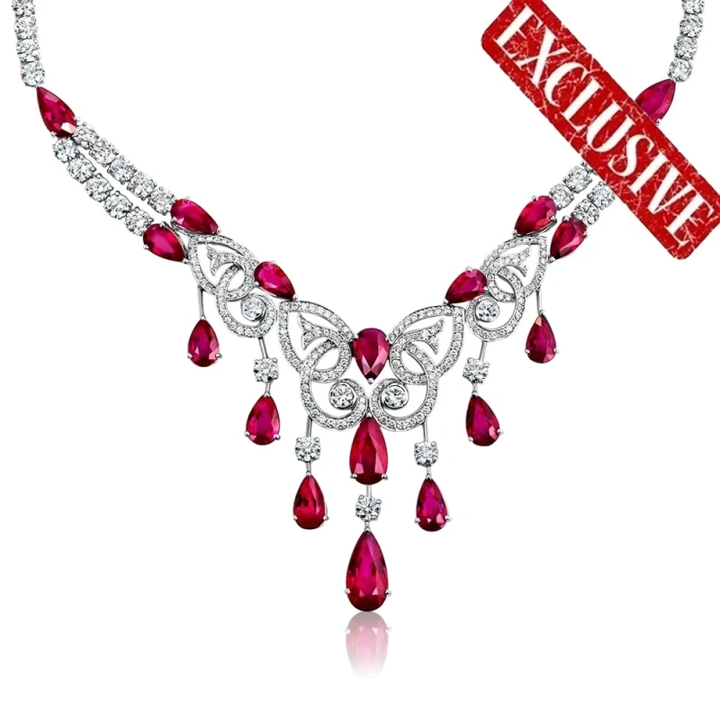BUTTERFLY RUBY 34.91 CT & DIAMOND 23.44 CT NECKLACE