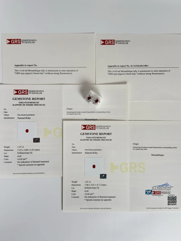 Earrings without a brand OVAL RUBY 1.27-1.61 CT VIVID RED EARRING (GRS) NN1.27-1.61 CT 6