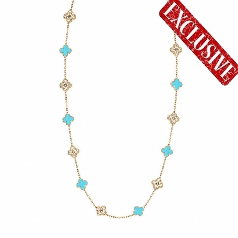 Van Cleef & Arpels Van Cleef & Arpels Vintage Alhambra 20 Motif Necklace Turquoise Diamonds & Yellow 18K Gold Hardware VCARP2V200 1