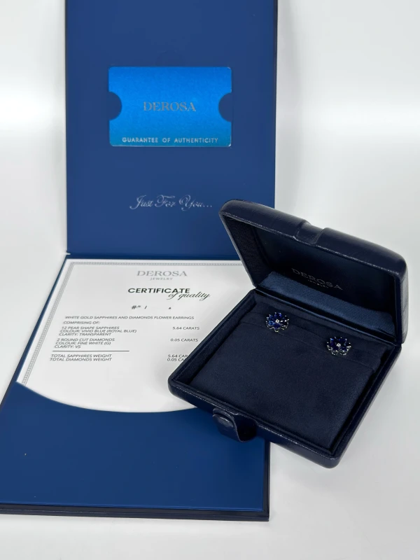 DeRosa PEARSHAPE SAPPHIRE 5.06 CT "ROYAL BLUE" EARRINGS E683319 4