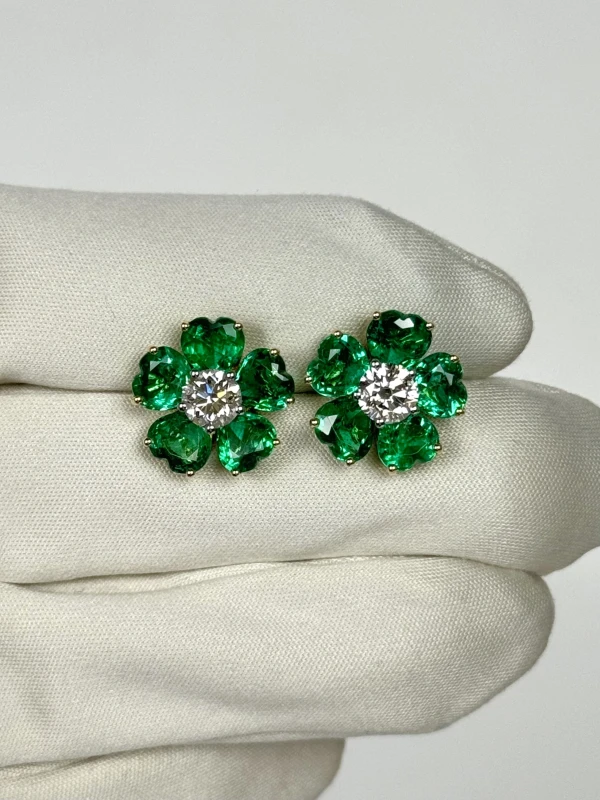 VERDI JEWELLERY СЕРЬГИ С ИЗУМРУДАМИ 7.02 СТ И БРИЛЛИАНТАМИ 1.40 СТ A31L 2