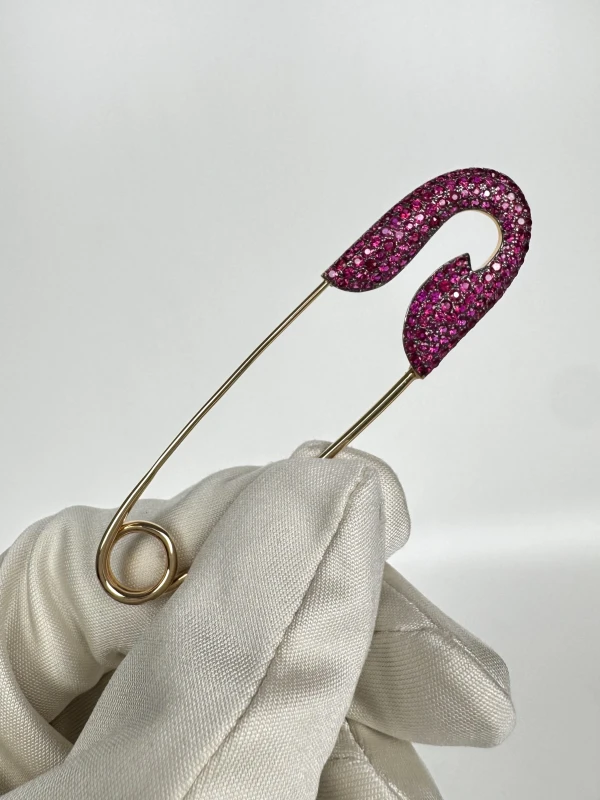 Jacob & Co LARGE ROSE GOLD RUBY SAFETY PIN BROOCH J&Co346 3