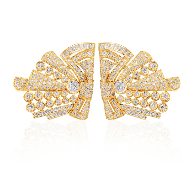 YELLOW GOLD DIAMONDS BROOCH 8.63 CT