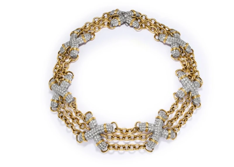 X Link Necklace in Yellow Gold and Platinum