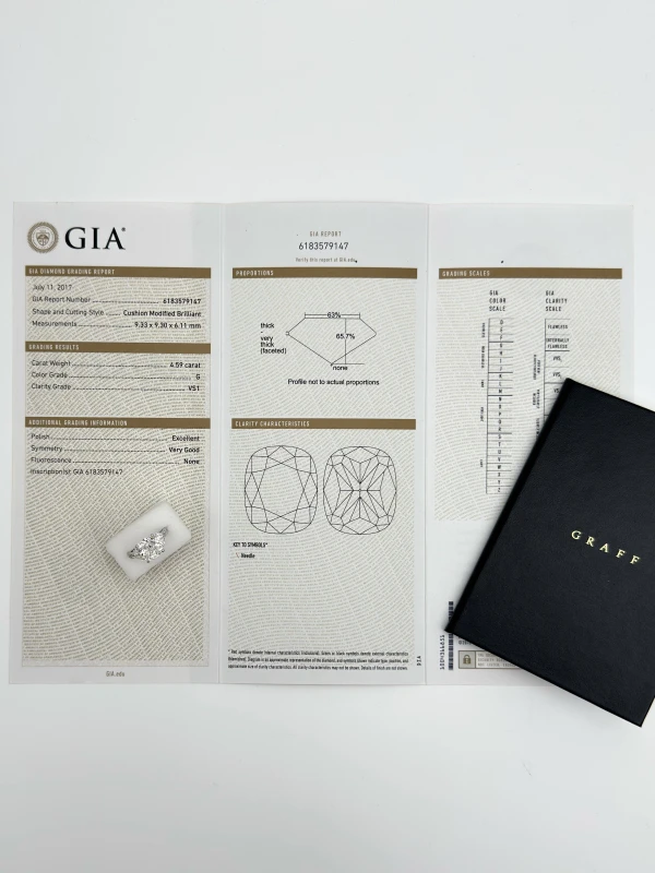 GRAFF Promise Cushion Cut Diamond 4.59 ct G/VS1 High Jewellery Ring (SIZE 49) GR4.59CT 7