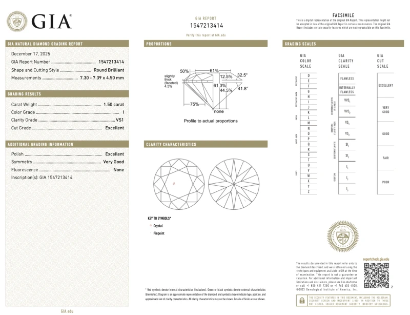 Earrings without a brand ROUND DIAMOND 1.50-1.54 CT I/VS1 EARRINGS (GIA) 1454-NN1.50-1.54CT I/VS1 2