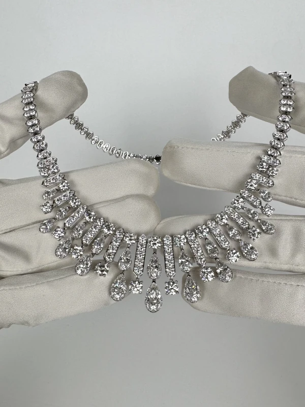 GRAFF WHITE ROUND, PEAR SHAPE AND BAGUETTE DIAMOND FRINGE NECKLACE 29.41 CT RGN769 6
