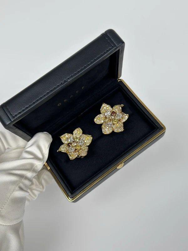 Graff FLOWER EARRING SET WITH WHITE, YELLOW, PINK AND BROUWN DIAMONDS GE007 5
