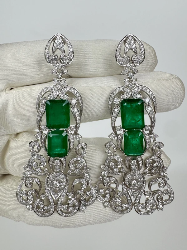 RalfDiamonds EMERALD 11.85 CT & DIAMOND 3.020 CT EARRINGS RFD4545 3