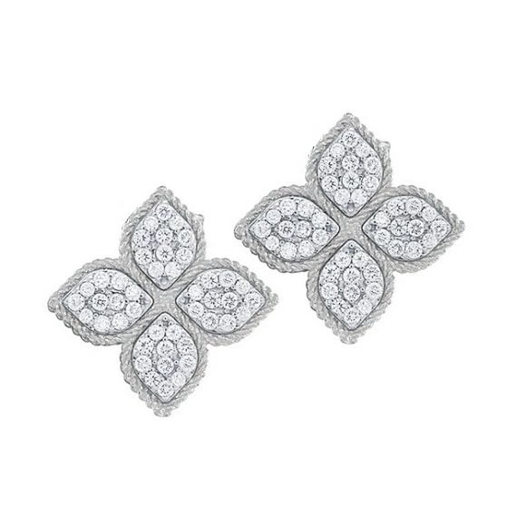 DIAMOND FLOWERS EARRINGS, WHITE GOLD 