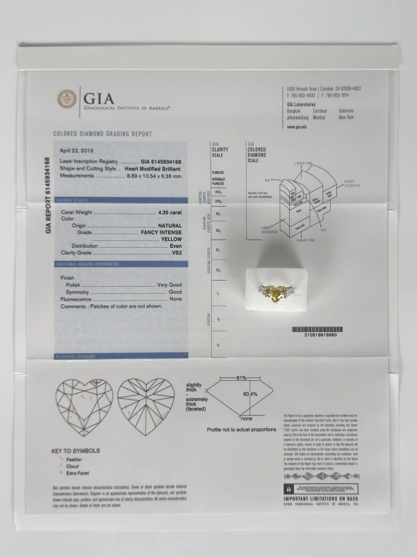 No name HEART DIAMOND 4.35 CT FANCY INTENSE YELLOW/VS2 RING (SIZE 52) GIA NN4.35 FIY/VS2 5