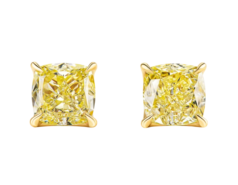 CUSHION DIAMOND 4.06 - 4.01 CT FANCY LIGHT YELLOW/VVS2 EARRINGS (GIA)