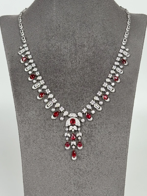 No name VIVID RED RUBY&DIAMONDS NECKLACE nnR1.30 4