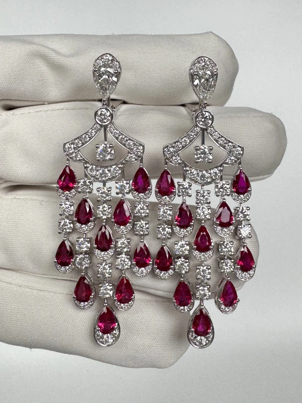 RalfDiamonds PEAR RUBY 7.00 CT & DIAMONDS 6.92 CT EARRINGS RFD7854 3
