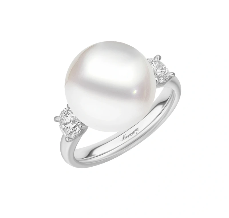 PEARL AND DIAMOND RING 0.63ct (SIZE 55)
