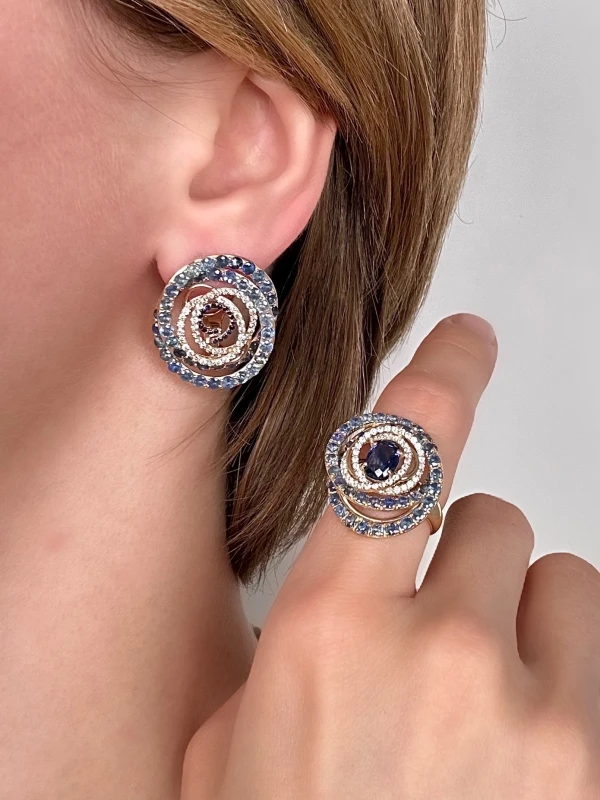 Ювелирные украшения КОМПЛЕКТ С БРИЛЛИАНТАМИ И САПФИРАМИ 0008Jewelry 2