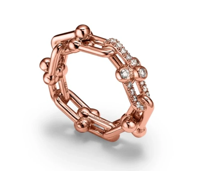 Small Link Ring in Rose Gold with Diamonds (SIZE 48)