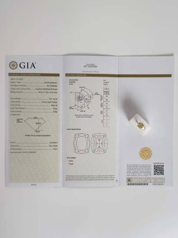 DeRosa CUSHION 3.01 CT FANCY LIGHT YELLOW/VVS2 DIAMOND RING (GIA) R301501 4