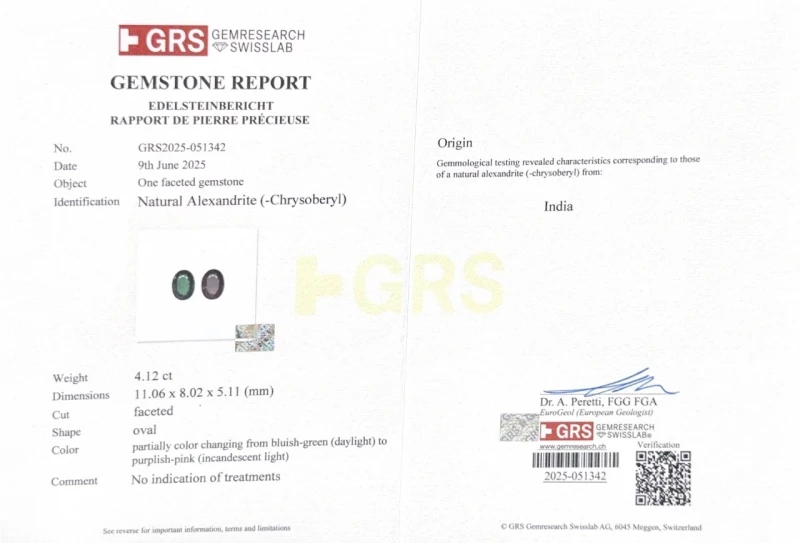 No name BLUISH-GREEN—PURPLISH-PINK ALEXANDRITE 4.12 CT, INDIA, TRANSFORMER RING (GRS) A4.12ct 3