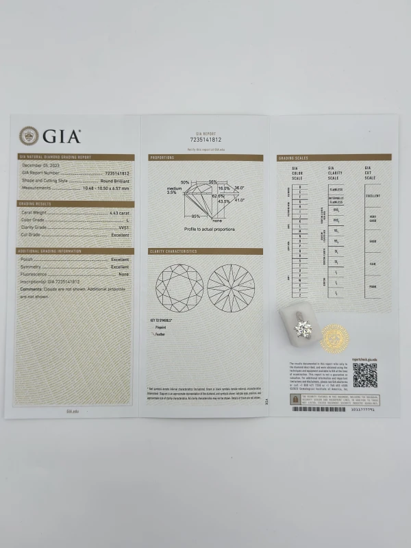 No name ROUND DIAMOND 4.43 CT L/VVS1 RING (GIA) NN4.43 CT 5
