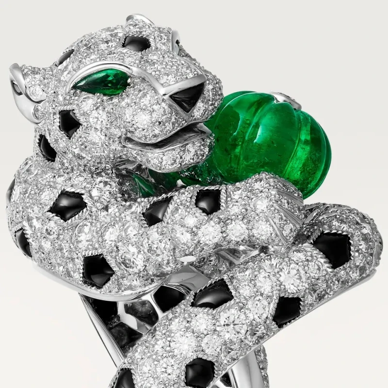 Cartier PANTHÈRE DE CARTIER RING, MELON-CUT EMERALD, PAVED (SIZE 55) H4384255 3