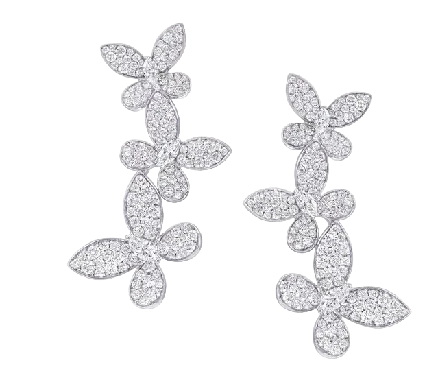 Triple Pavé Butterfly Diamond Drop Earrings