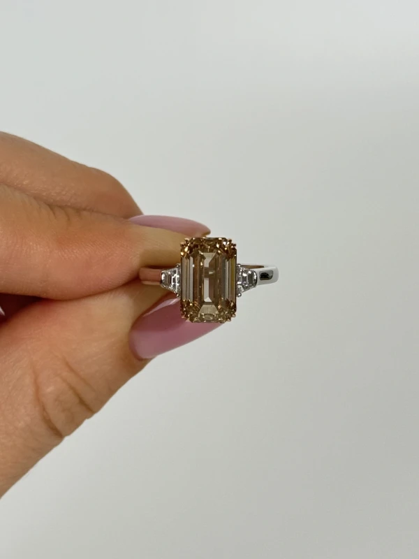 RalfDiamonds EMERALD DIAMOND 5.02 CT FANCY YELLOWISH BROWN/SI RING RDR5.02 2