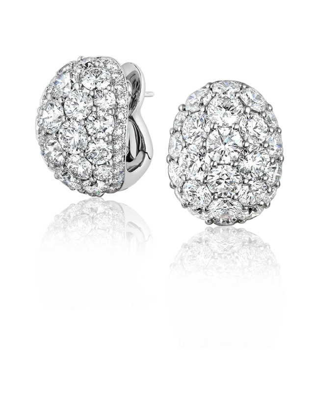 WHITE ROUND DIAMOND BOMBE EARRINGS SET WITH WHITE ROUND DIAMOND PAVE