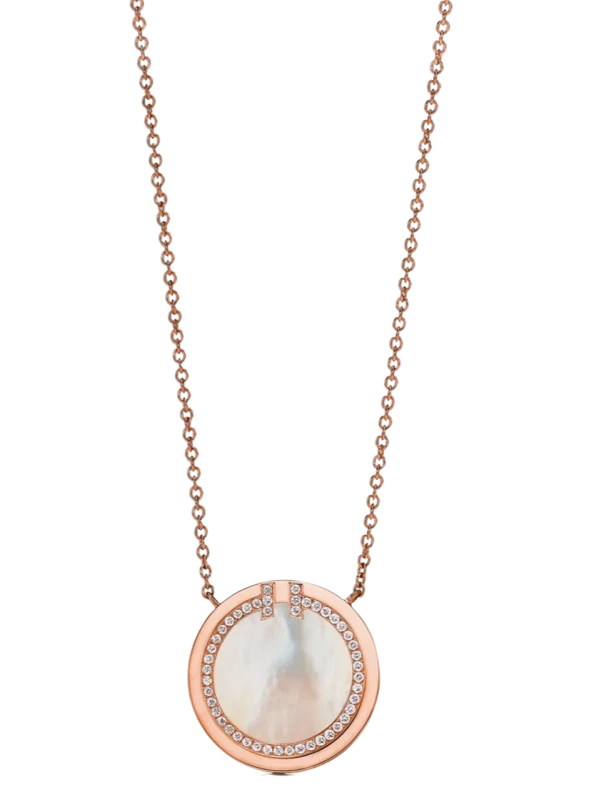 Diamond and Mother-of-pearl Circle Pendant in Rose Gold