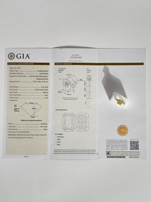 No name RADIANT DIAMOND 4.04 CT FANCY LIGHT YELLOW/VS2 RING (GIA) NN4.04FLY 5
