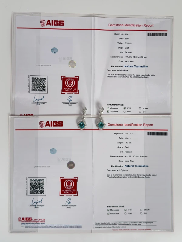 Earrings without a brand PARAIBA TOURMALINE 4.83-5.78 CT (NEON BLUE) EARRINGS NN 4.83-5.78 CT 6