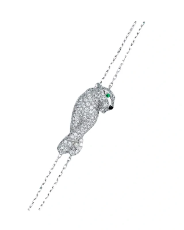Cartier Panthere Diamond Sapphire 18k White Gold Bracelet