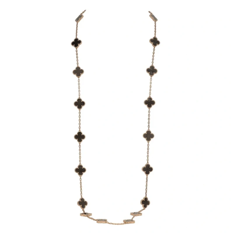 LIMITED EDITION VINTAGE ALHAMBRA SILVER OBSIDIAN NECKLACE, 20 MOTIFS