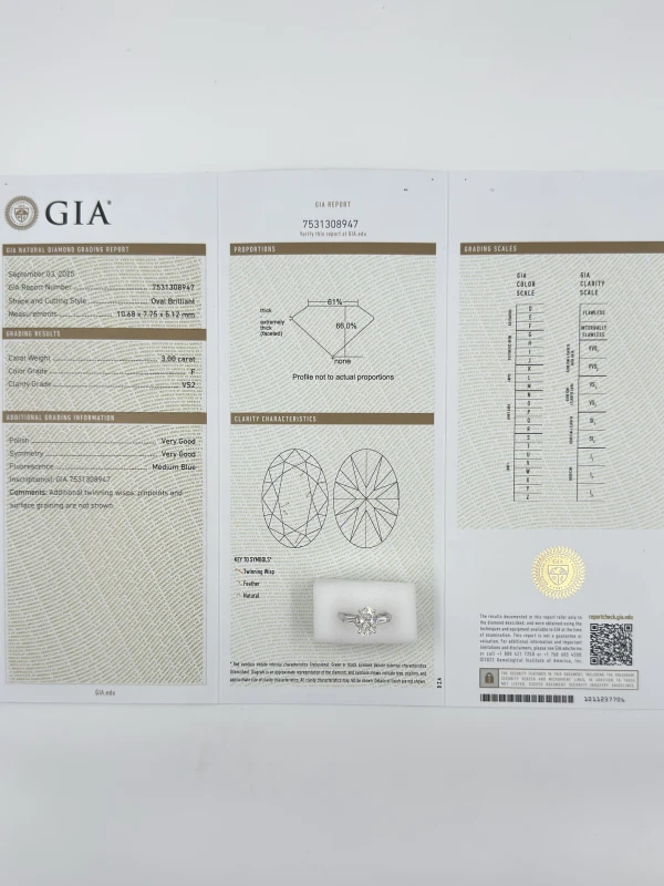 Earrings without a brand OVAL DIAMOND 3.00 CT F/VS2 RING (SIZE 51) GIA nn3.00ct f/vs2 6