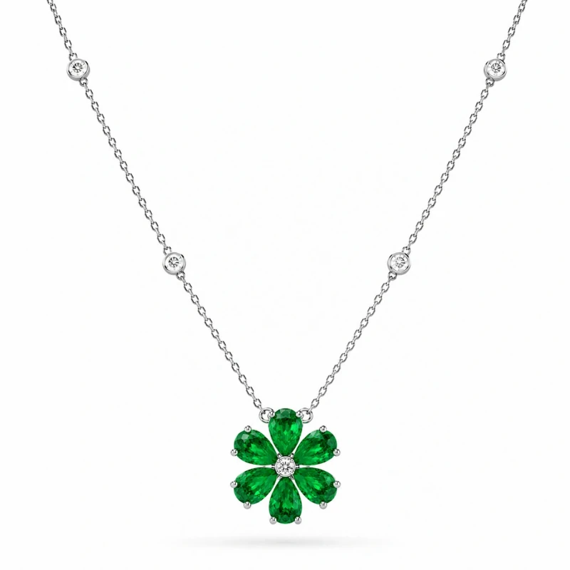 FLOWER EMERALD 2.03 CR VIVID GREEN PENDANT