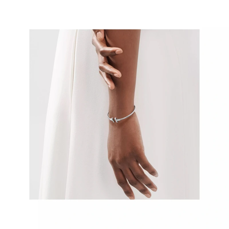 Tiffany & Co Tiffany T Diamond Wire Bracelet in White Gold (SIZE 16) 33450915 2