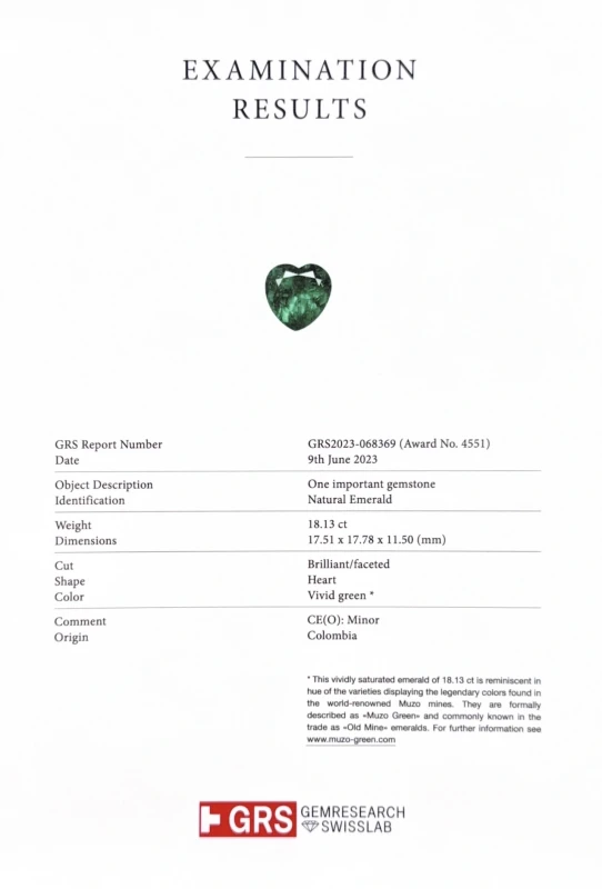 No name COLOMBIA EMERALD 18.13 CT VIVID GREEN RING (PLATINUM GRS, GUBELIN) EM 18.13CT 5