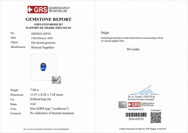 Earrings without a brand OVAL SAPPHIRE 7.04 CT "CORNFLOWER" RING, SRI LANKA (SIZE 53) GRS sap7.04ct 2