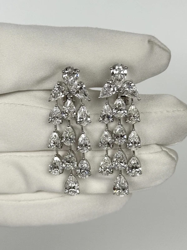 GRAFF Platinum White Pear Shape Diamond 13.49 ct Three Strand Earrings RGE933 3