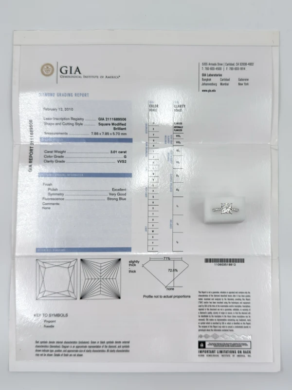 No name SQUARE DIAMOND 3.01 CT G/VVS2 RING (GIA) nn3.01ct G/VVS2 5