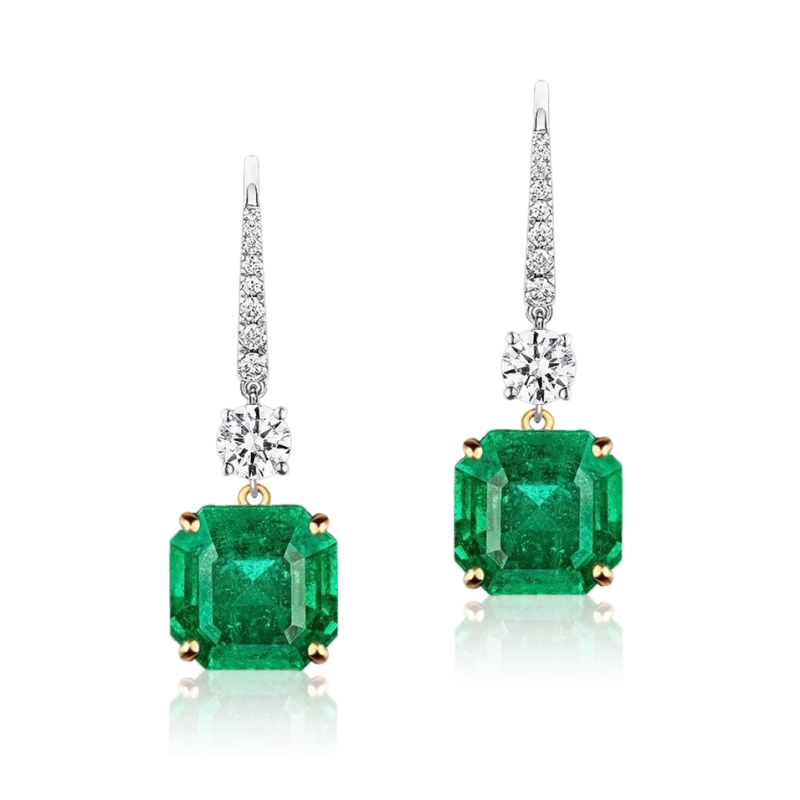 Earrings without a brand COLOMBIA EMERALD 9.95 - 9.77 CT & DIAMOND EARRINGS (GRS/GIA) NN9.95-9.77CT