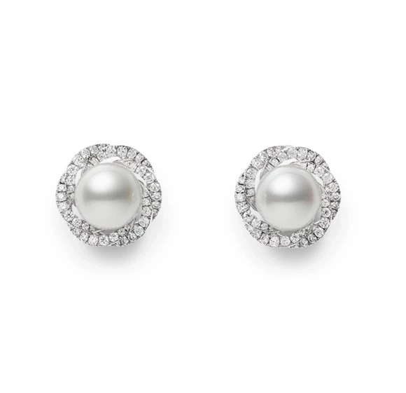 WHITE SOUTH SEA CULTURED PEARL AND DIAMOND CIRCLE EARRING