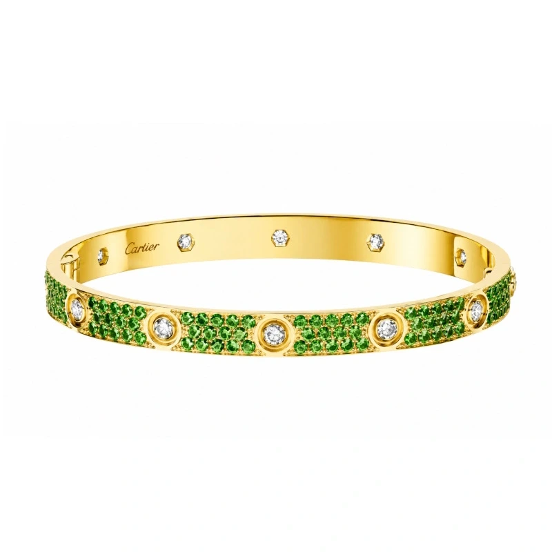LIMITED EDITION LOVE BRACELET, TSAVORITE GARNET PAVED IN YELLOW GOLD (SIZE 17)