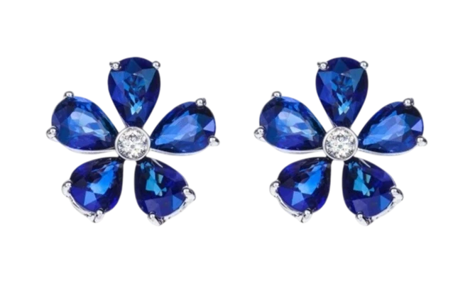 FLOWER SAPPHIRE  9.29 CT ROYAL BLUE EARRINGS