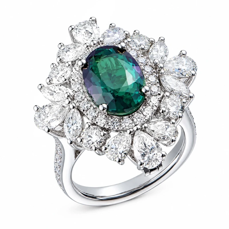 BLUISH-GREEN—PURPLISH-PINK ALEXANDRITE 4.12 CT, INDIA, TRANSFORMER RING (GRS)