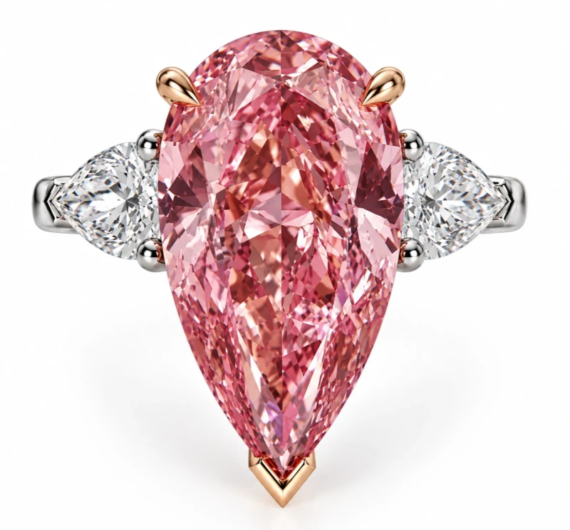 PEAR DIAMOND 6.37 CT FANCY VIVID PINK*/VVS2 RING (SIZE 52) GIA